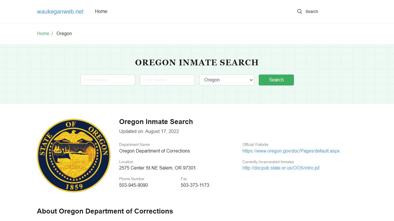 Oregon Inmate Search – Oregon Department of Corrections Offender Lookup